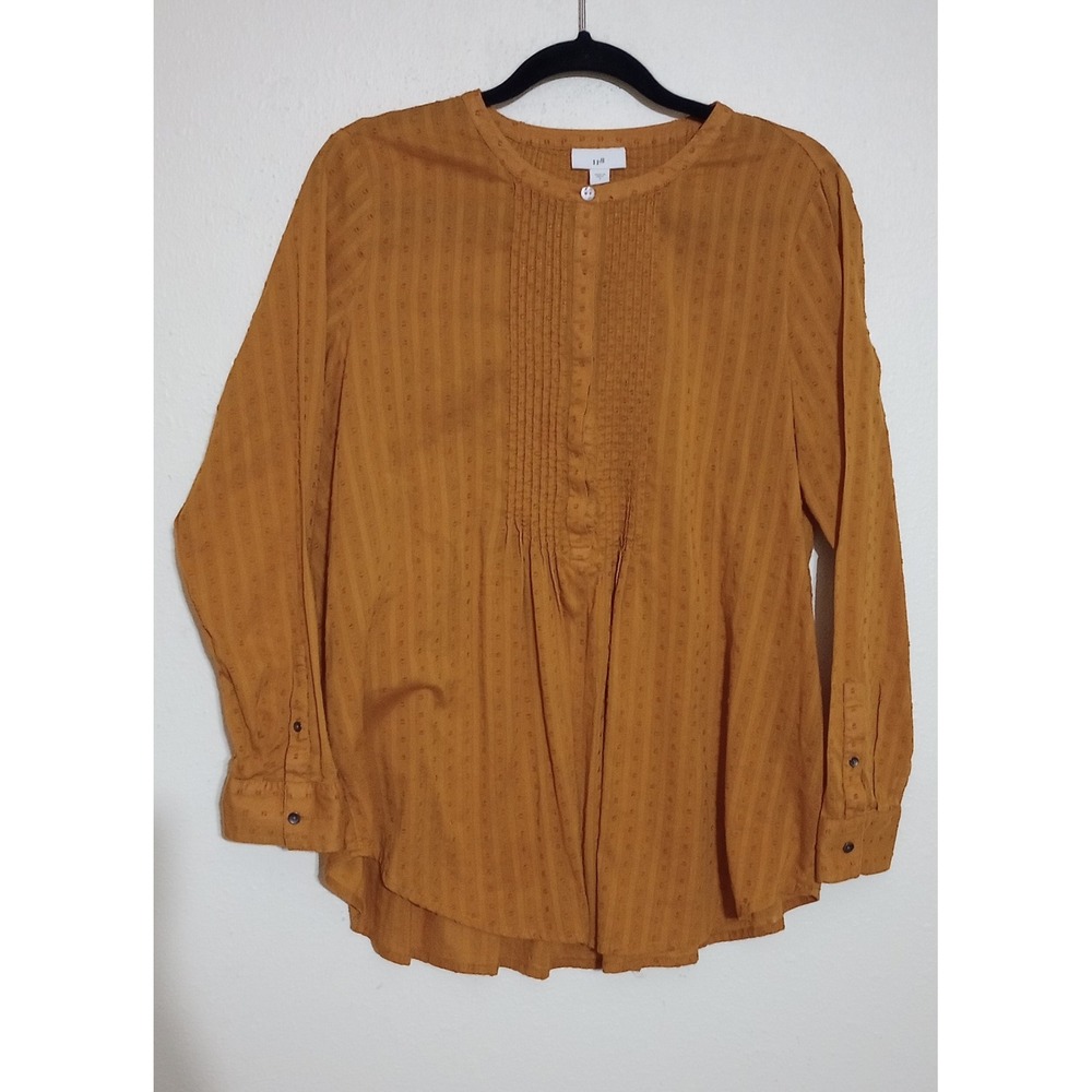J. Jill Womens Mustard Yellow Clip Dot Pintuck Cotton Blouse Top Small RN 97641